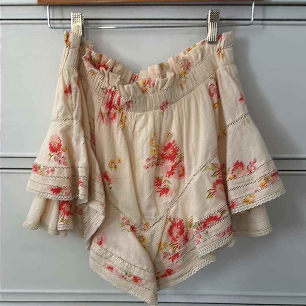 Aerie Floral Mini Skirt in Cream and Pink